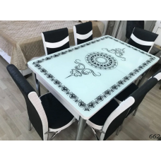 (Код714) Турецький обідній скляний розкладний 3D стіл та 6 стільців