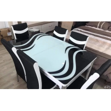 (Код754) Турецький обідній скляний розкладний 3D стіл та 6 стільців