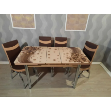 (Код428) Турецький обідній скляний розкладний 3D стіл та 4 стільці