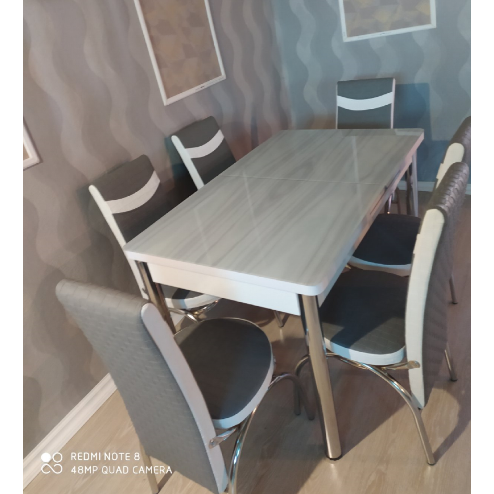 (Код747) Турецький обідній скляний розкладний 3D стіл та 6 стільців
