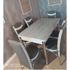 (Код747) Турецький обідній скляний розкладний 3D стіл та 6 стільців