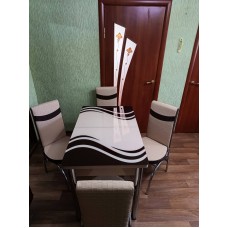 (Код442) Турецький обідній скляний розкладний 3D стіл та 4 стільці