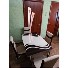 (Код442) Турецький обідній скляний розкладний 3D стіл та 4 стільці