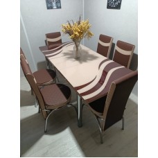 (Код750) Турецький обідній скляний розкладний 3D стіл та 6 стільців
