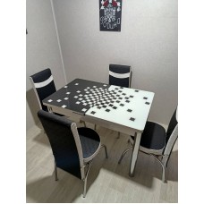 (Код496) Турецький обідній скляний розкладний 3D стіл та 4 стільці