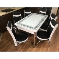 (Код624) Турецький обідній скляний розкладний 3D стіл та 6 стільців
