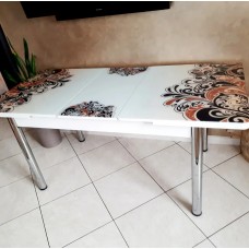 (Код2002) Турецький обідній скляний розкладний 3D стіл 130+40*80