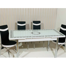 (Код413) Турецький обідній скляний розкладний 3D стіл та 4 стільці