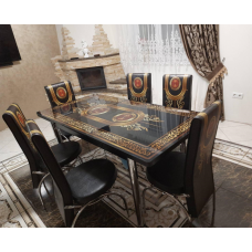 (Код617) Турецький обідній скляний розкладний 3D стіл та 6 стільців