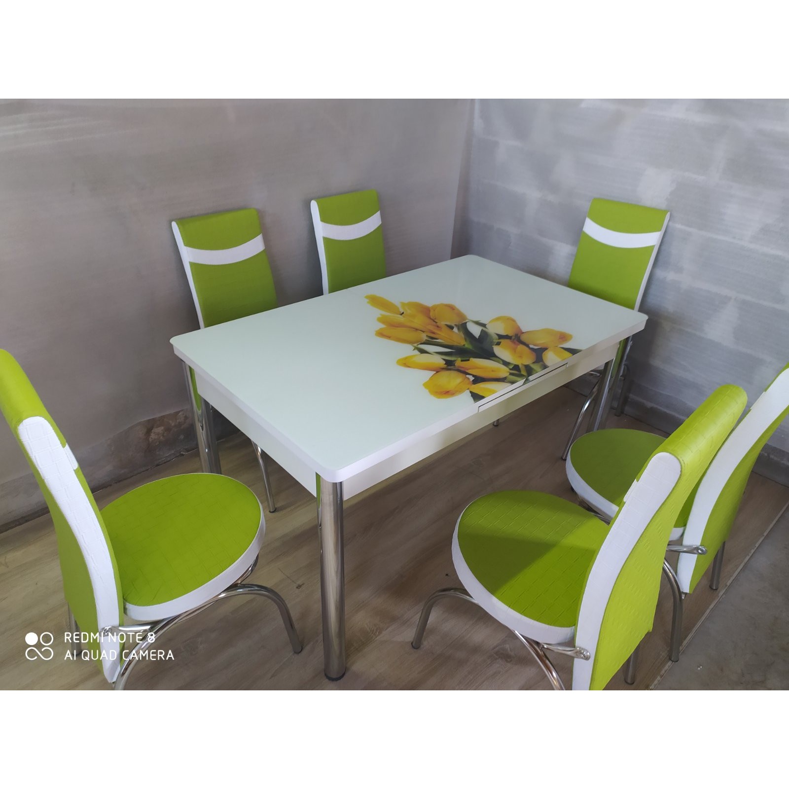 (Код638) Турецький обідній скляний розкладний 3D стіл та 6 стільців
