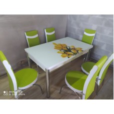 (Код638) Турецький обідній скляний розкладний 3D стіл та 6 стільців